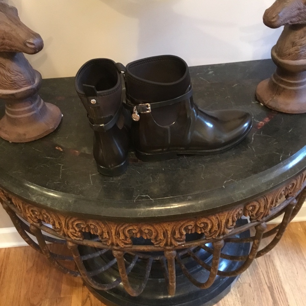 Michael Kors Black Patent Ankle Booties with Strap and Charm